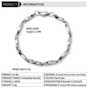 Minimalist 3.6mm titanium steel twist chain bracelet in silver color for men and women