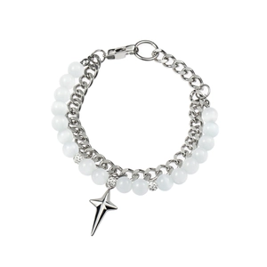 Double Layer Four Pointed Star Bracelet Titanium Steel Cuban Chain Cat Eye Stone Rhinestone Minimalist Jewelry For Women Men