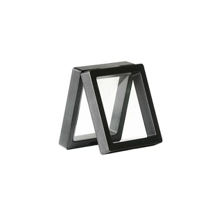 Set of two black square 3D floating frame display cases with PE film for jewelry