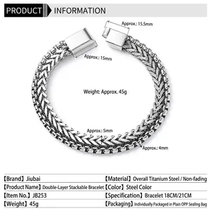 Bracelet double couche en acier inoxydable argenté tressé pour hommes et femmes