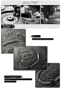 Détail d'une chaîne cubaine hip-hop avec pendentif éclair et plaque en métal gravée