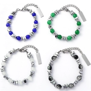 Niche Design Cat's Eye Stone Bracelet Titanium Steel Obsidian Splicing Ins Style Unisex Multi-color Bead Chain Hand Jewelry