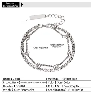 Double-layered titanium steel bamboo link bracelet for men with custom logo plate