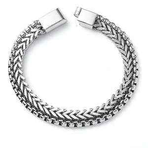 Bracelet en Acier Titane à Double Couche pour Hommes Femmes Chaîne de Blé Venise Minimaliste Hip Hop Bijoux en Métal Poli