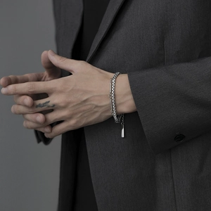 Double-layered stainless steel bamboo chain bracelet for men in vintage Japanese style