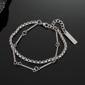 Men's Japanese Retro Double Layer Stainless Steel Bracelet Minimalist Titanium Steel Bamboo Joint Box Rope Chain With Tag Jewelry