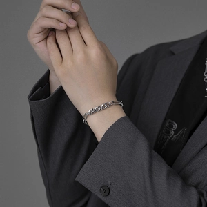 Bracelet chaîne à maillons cubains et trombone argenté minimaliste pour homme et femme