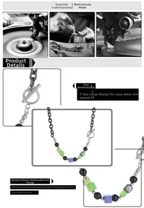 Detail of titanium steel chain with black beads and OT toggle clasp closure