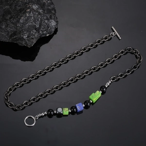 Retro hip-hop necklace with black onyx and colored stone cubes with OT buckle closure