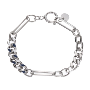 Bracelet hip-hop en acier titane avec maillons en émail bleu et matériel argenté
