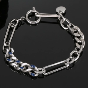 Bracelet Chaîne Cubaine Patchwork en Acier Titane Hip Hop Hommes Femmes Design de Niche Émail Bleu Bijoux Minimalistes Géométriques