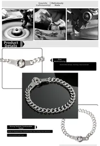 Detail of polished stainless steel handcuff clasp on a punk style Cuban chain bracelet
