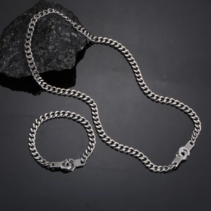 Punk Stainless Steel Handcuff Buckle Cuban Link Necklace Silver Tone High Polished Minimalist Niche Design Jewelry For Men Women