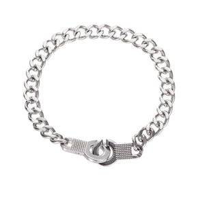 Silver punk style Cuban chain bracelet for men featuring a unique handcuff clasp design