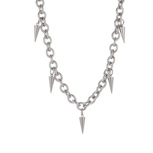 Punk style titanium steel chain necklace with five solid cone spike metal pendants