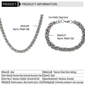 Handgefertigtes 7mm Drachenknochen-Halsketten- und Armbandset aus poliertem Edelstahl