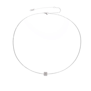 Minimalist silver titanium steel chain necklace with square smiley face pendant k18 engraving