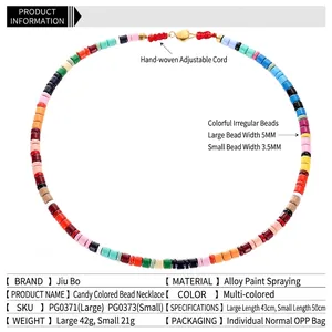 Colorful candy-style beaded necklace with adjustable handmade red cord for women