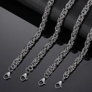 Titanstahl Byzantinische Gewebt Halskette Damen Herren Heavy Duty Drachenknochen Laternenkette Armband Schmuck Set Hip Hop Accessoire