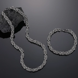 Herren-Set aus gunmetal Edelstahl mit gewebter Byzantiner-Halskette und passendem Armband