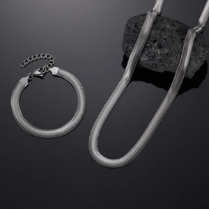 Unisex Titanium Steel Flat Snake Chain Necklace Bracelet Minimalist Stainless Steel Blade Herringbone Chain For Men Women Hip Hop Jewelry