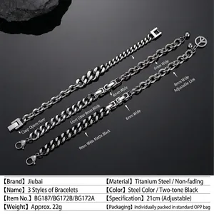 Bracelets cubains hip hop pour hommes en acier titane, finitions noir et argent