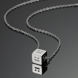 Titanium Steel Cube Emoji Pendant Necklace Silver Minimalist Sad Smiley Face Square Box Clavicle Chain Jewelry Unisex