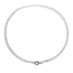 Minimalist silver stainless steel cuban chain necklace with a circular interlocking clasp