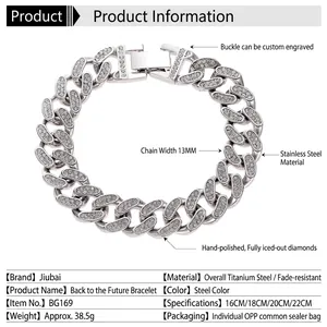 Hip-Hop-Stil 13mm Iced Out Cuban Chain Armband aus poliertem Edelstahl gefertigt