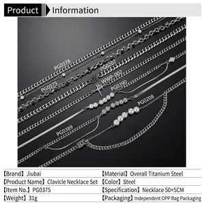 Polished titanium steel pearl and Cuban chain necklace for women with 50+5cm adjustable length