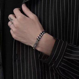 Bracelet gourmette hip hop pour homme en acier inoxydable argenté poli brillant