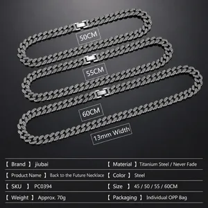 13mm hip hop Cuban link chain necklace for men in polished titanium steel silver finish