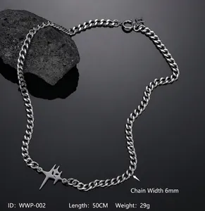 Industrial titanium steel necklace specifications with 6mm chain width and 50cm length