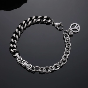 Bracelet Homme Hip Hop en Acier Titane Maille Gourmette Poli Géométrique Épissage Chaîne Bracelet Bijoux Punk Cadeau