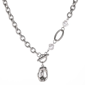 Irregular pearl splice necklace with lava pendant and OT clasp for men and women