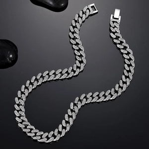 Hip Hop Men Titanium Steel Full Rhinestone Pave Cuban Link Necklace Silver Color Iced Out Chain Necklaces Jewelry For Women Men