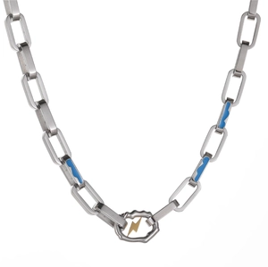 Collier hip-hop en acier titane avec chaîne trombone argentée et pendentif éclair doré