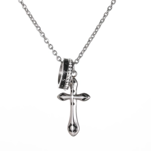 Collier Pendentif Hip Hop Homme Acier au Titane Croix Rétro Anneau Étoile avec Zircone et Émail Accessoire Bijoux Style Punk