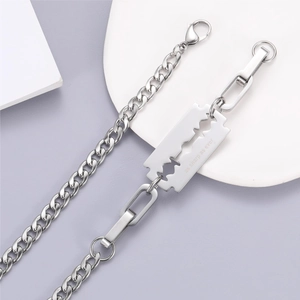 Unisex titanium steel blade pendant necklace with sharp ever engraving on cuban chain