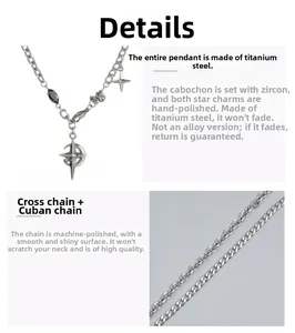 Détails du collier en acier titane avec pendentif étoile et zircon marquise