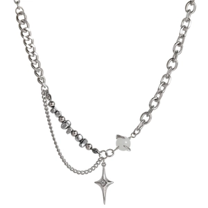 Original Titanium Steel Star Eye Pendant Necklace For Women Asymmetrical Splicing Chain Cat Eye Stone Rhinestone Necklace Fashion Jewelry