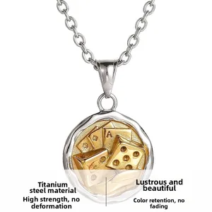 Detail showing titanium steel pendant with golden 3D dice and poker motifs on O-chain