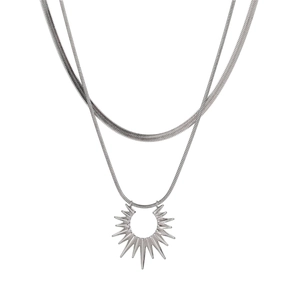 Titanium Steel Double Layered Sun Pendant Necklace Polished Flat Snake Chain For Women Minimalist Daily Fashion Jewelry