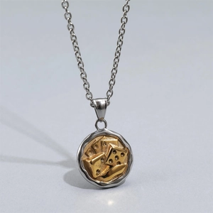 Men's hip-hop titanium steel necklace with irregular gold poker and dice coin pendant