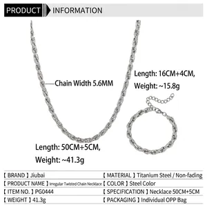 Ensemble collier et bracelet maille corde en acier titane pour homme style hip hop