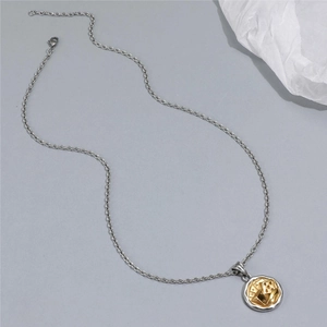 Men's titanium steel necklace featuring a two-tone poker Ace and dice round pendant