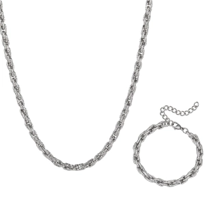 Ensemble collier et bracelet en acier inoxydable argenté avec chaîne de corde torsadée