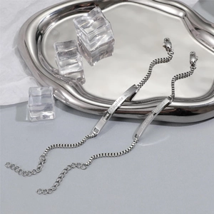 Titanium Steel Couple Bracelets Engraved You Complete Me Box Chain Adjustable Silver Bracelets For Women Men Valentine Gift