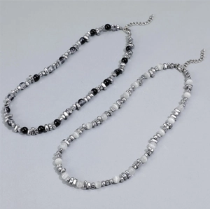 Minimalist pearl and stone beaded necklaces with adjustable metal extension chain