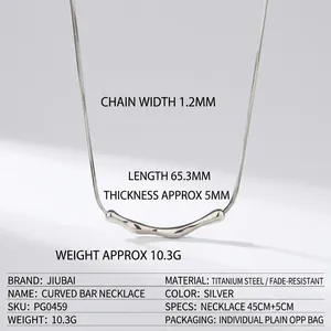 Titanium steel snake chain necklace with a unique irregular wrinkled curved bar pendant